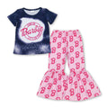 Bleached top B print bell bottom pants party girls clothes