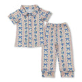 Short sleeves blue bow floral kids girls button down pajamas