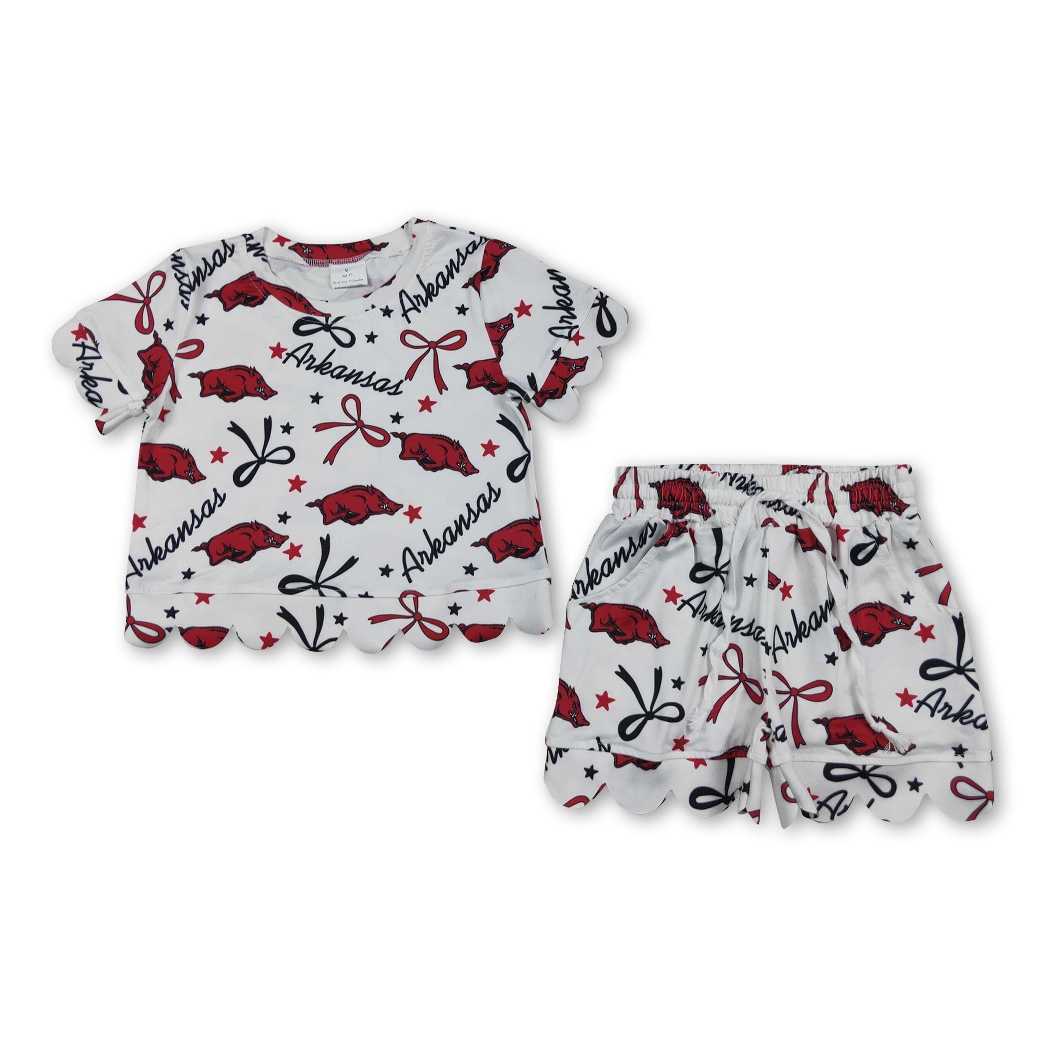 Short sleeves hogs bow scallop girls team outfits