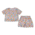 Short sleeves floral bow scallop kids girls summer outfits