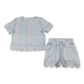 Short sleeves light blue floral scallop kids girls summer outfits