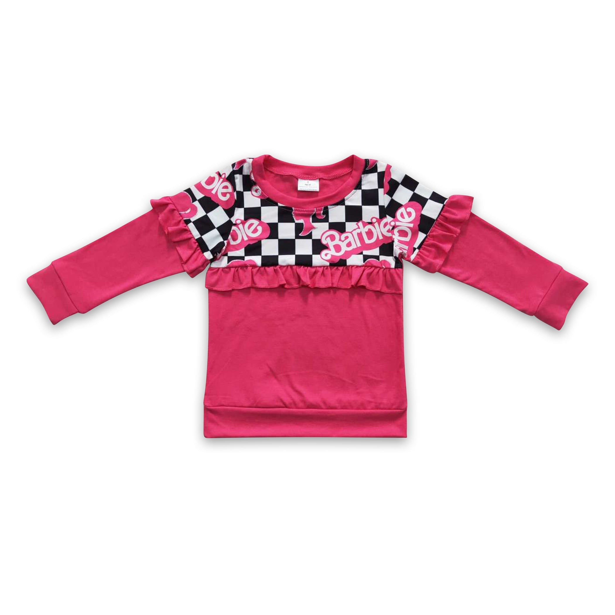 Hot pink plaid party girls ruffle shirt