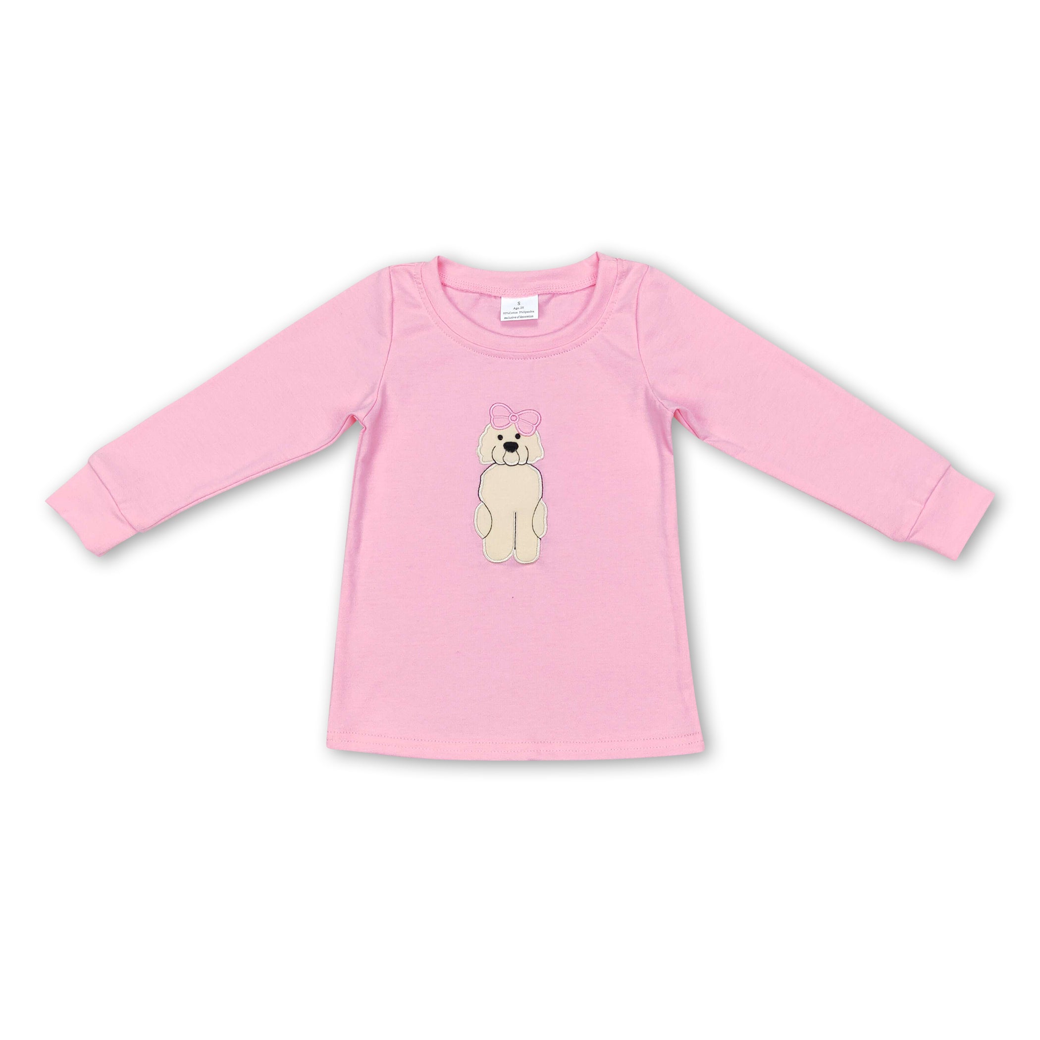 Pink dog bow long sleeves kids girls shirt