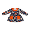 Long sleeves orange pockets floral baby girls tunic