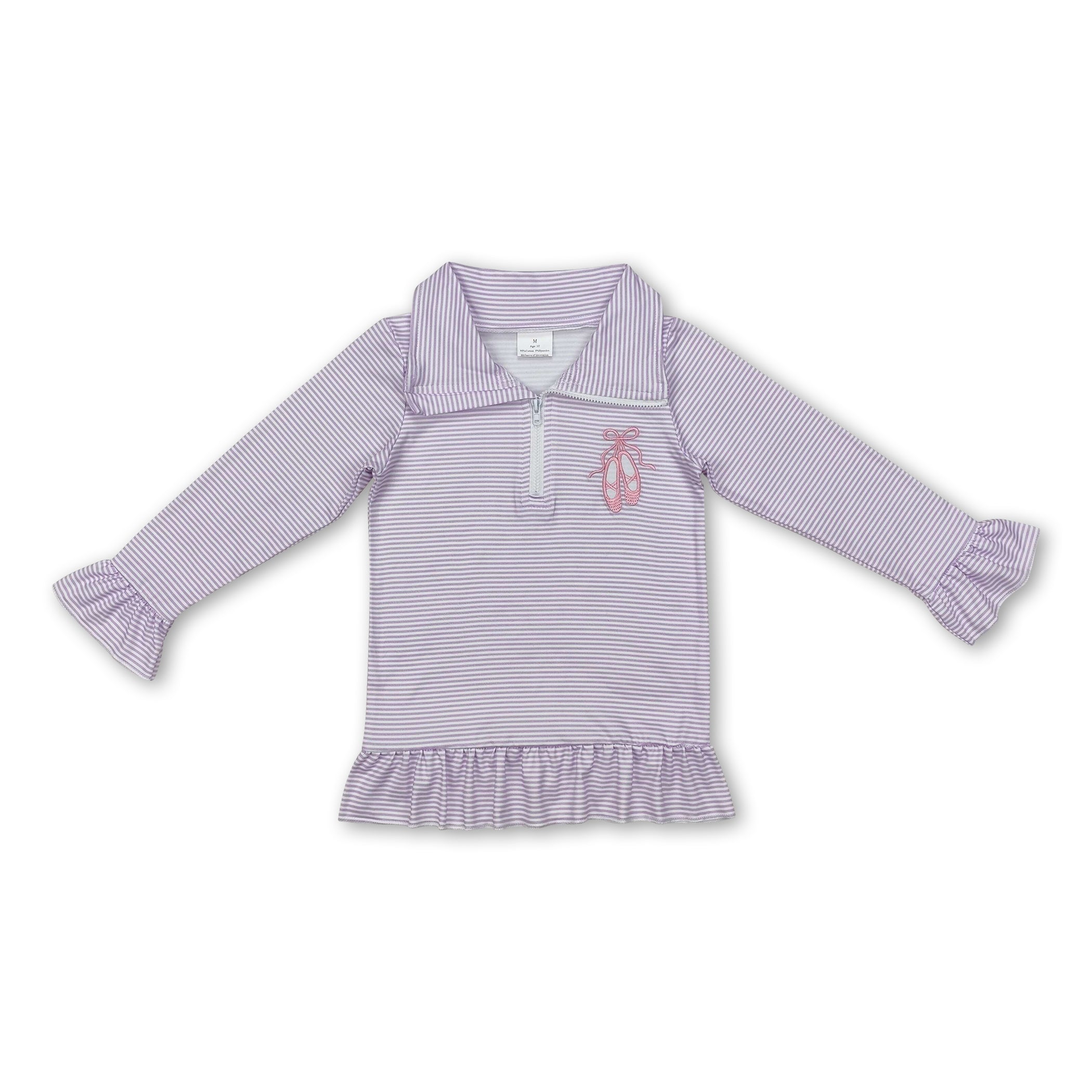 Purple stripe dance shoes ruffle baby girls zip pullover