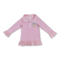 Pink polka dots pumpkin bow ruffle kids girls zip pullover