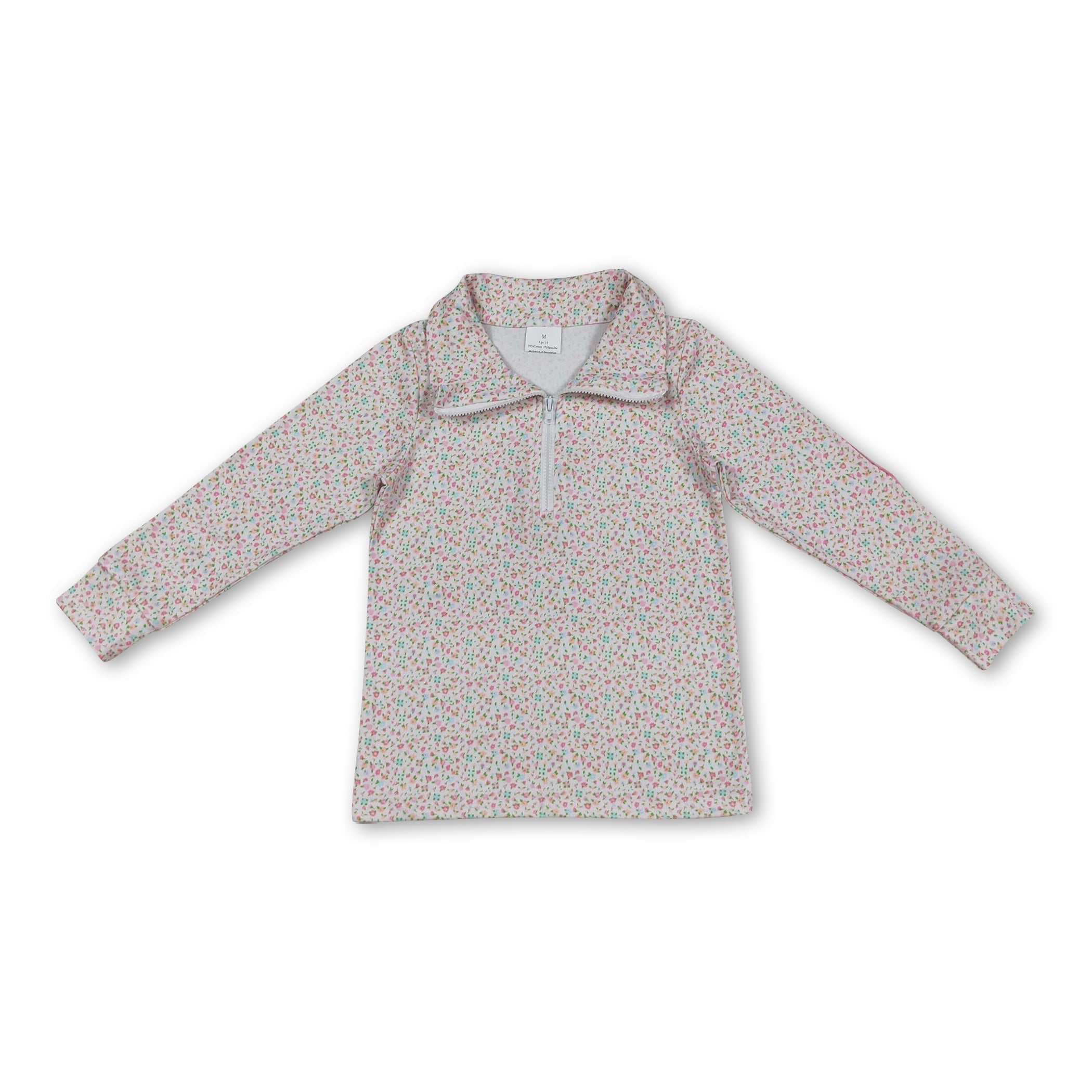 Long sleeves floral kids girls zipper pullover