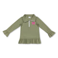 Long sleeves cotton ruffle bows kids girls zipper pullover