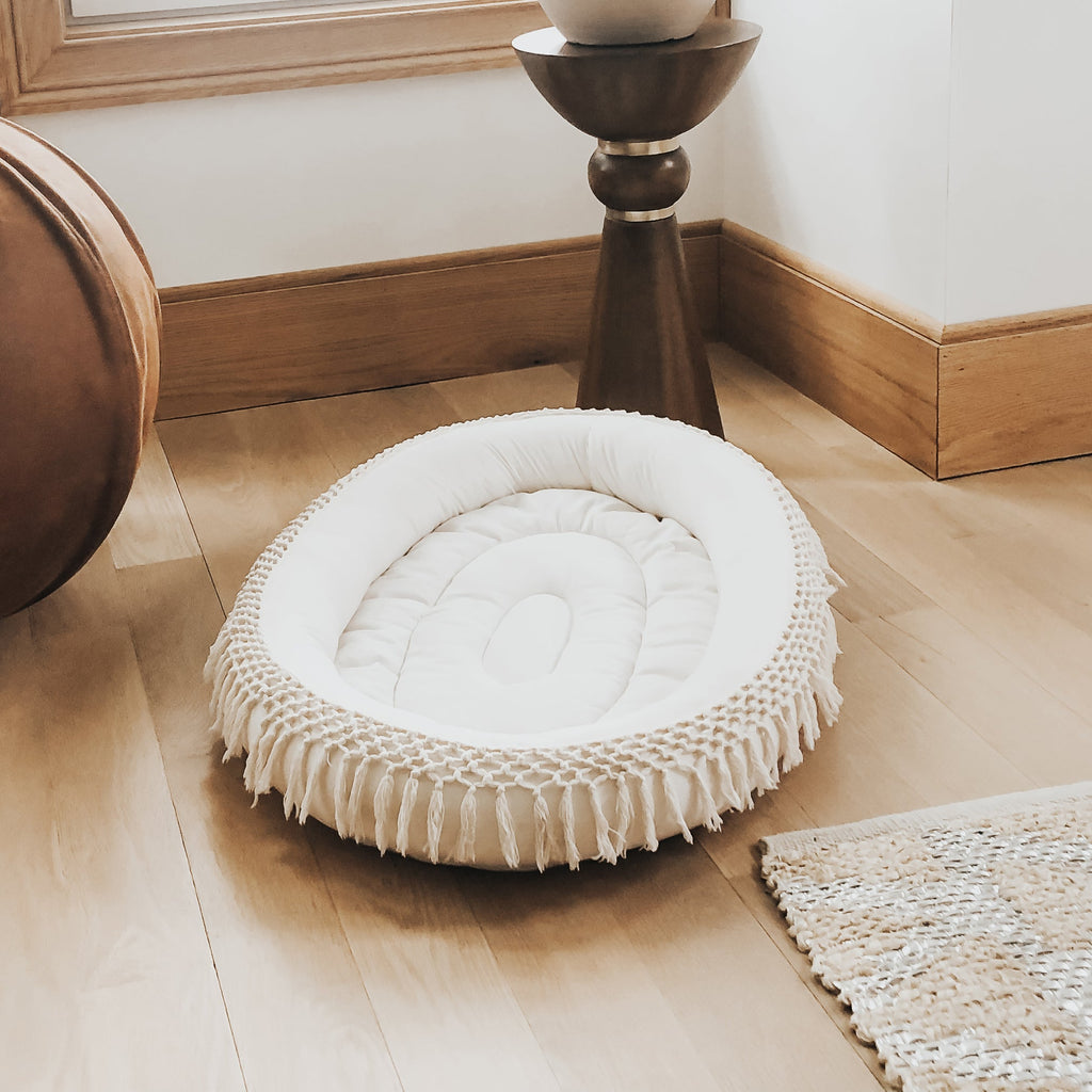 Macrame Oval Play Mat & Love Mom Bodysuit Bundle