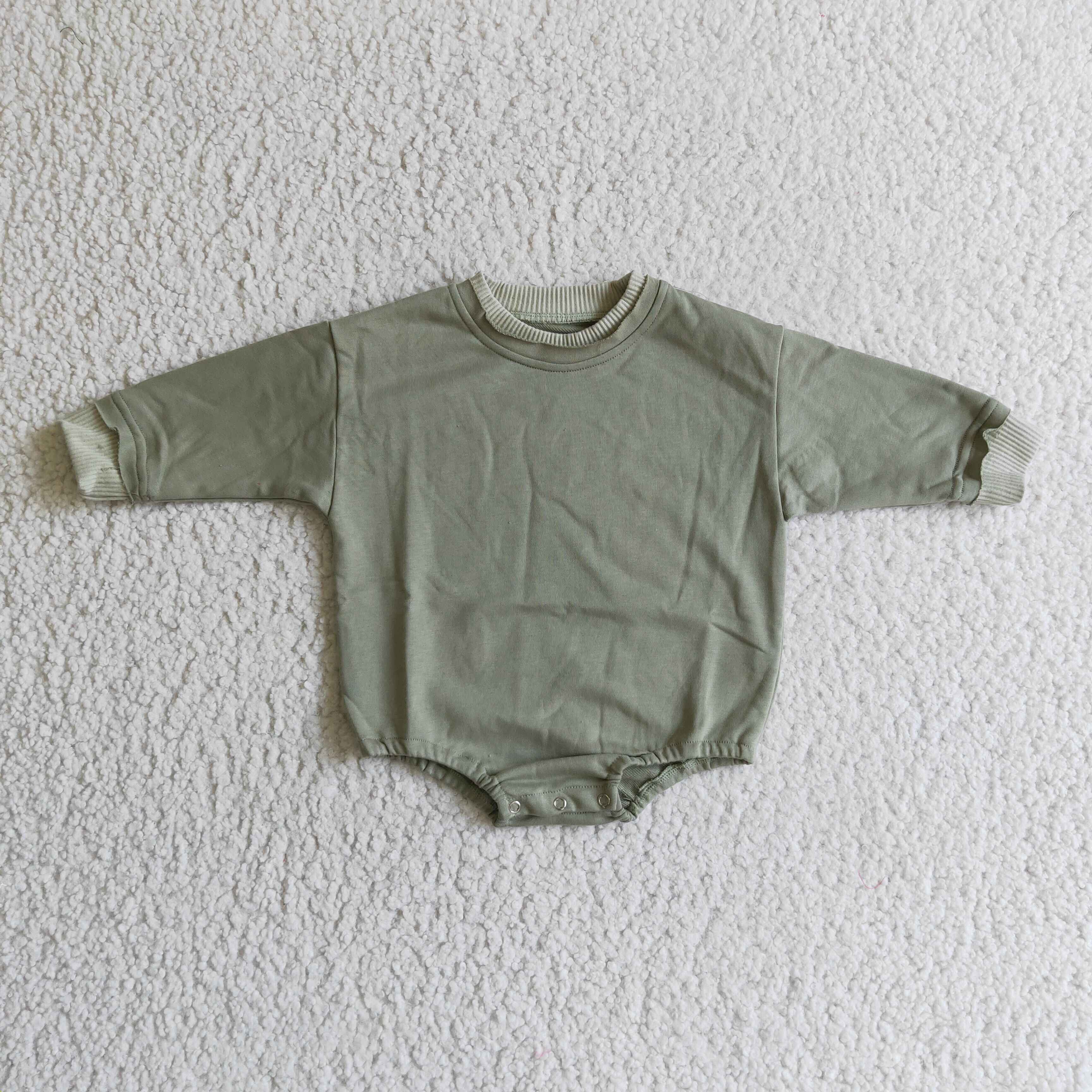 Olive cotton long sleeves baby girls sweater romper