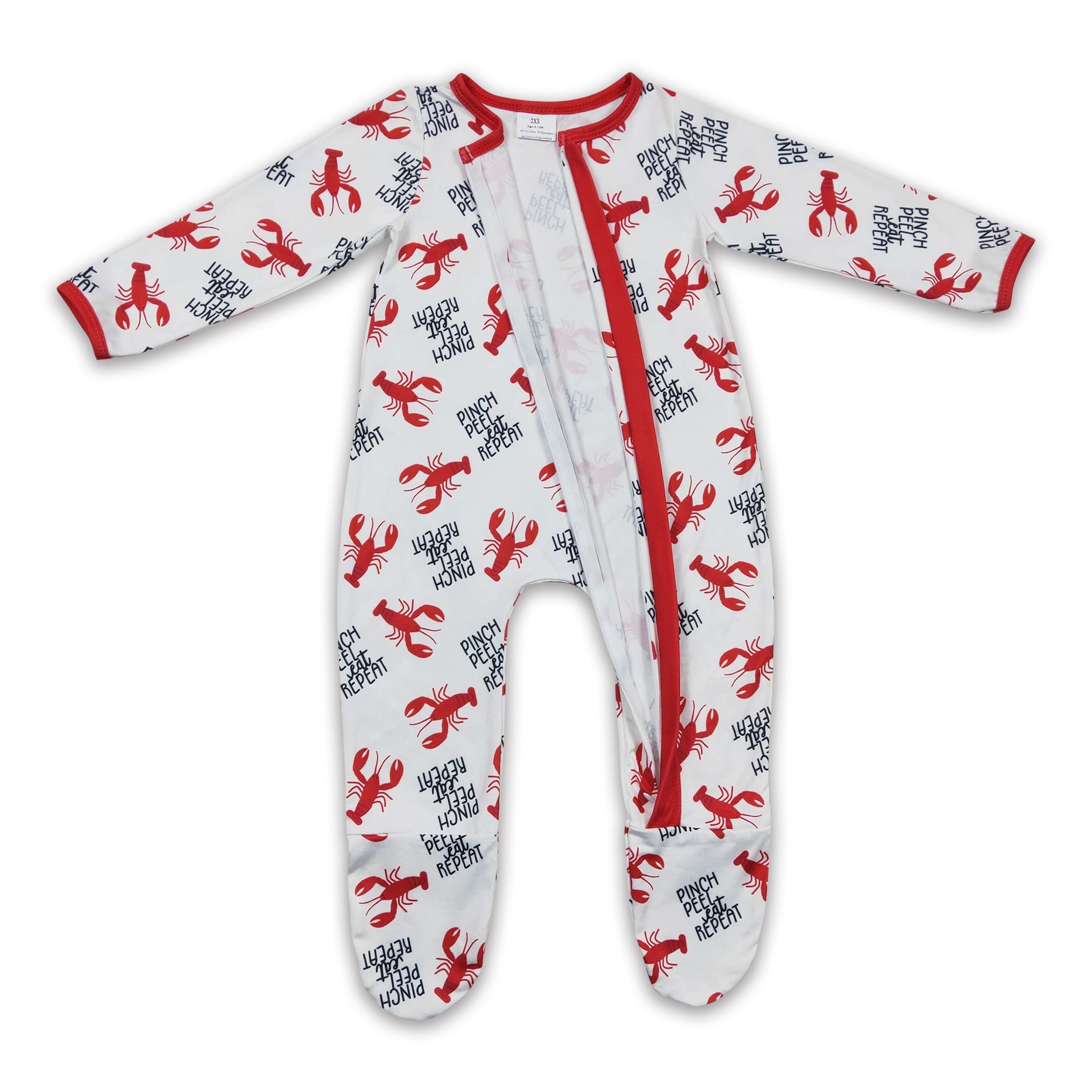 Pinch peel eat repeat crawfish baby footed zipper coveralls