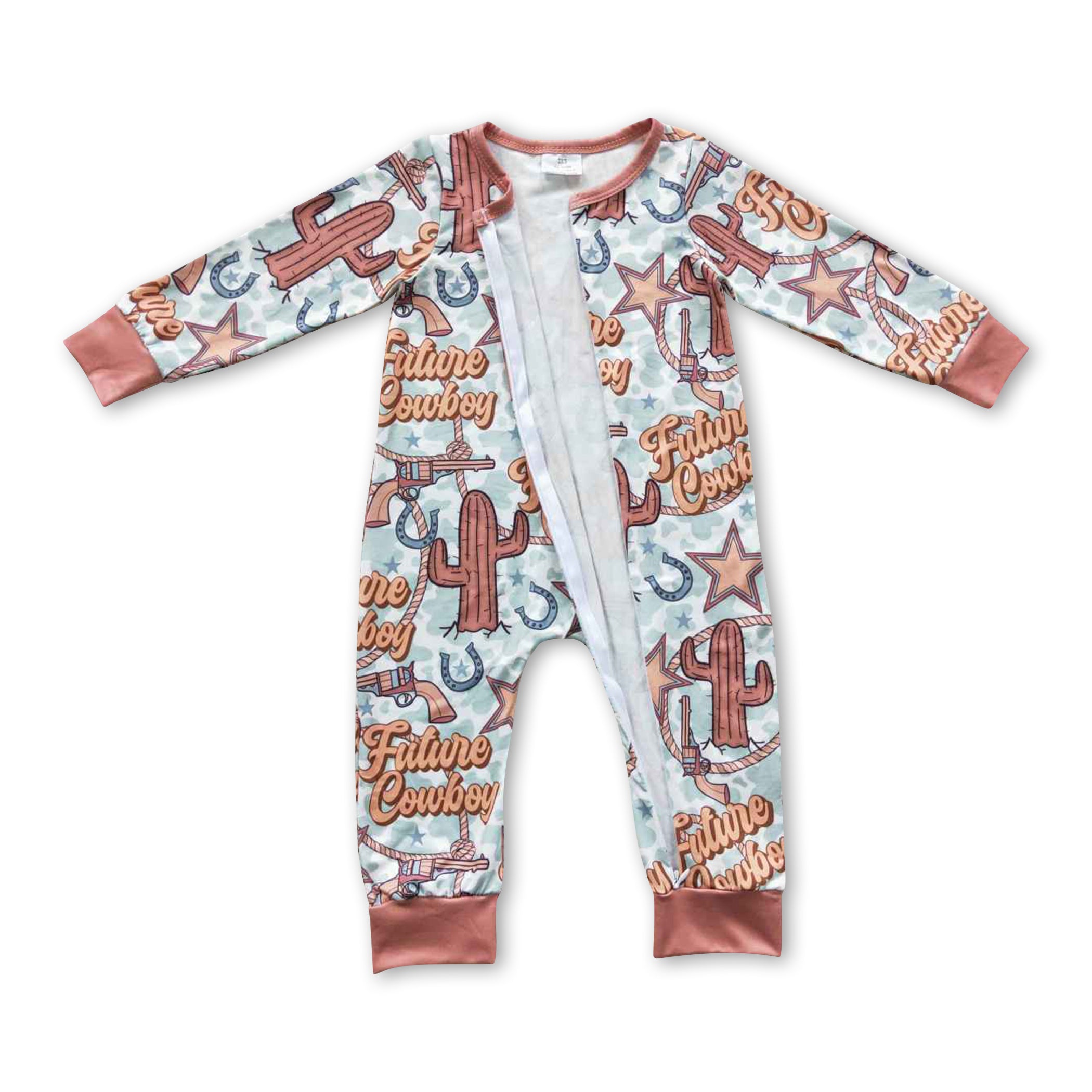 Future cowboy long sleeves zipper baby boy romper