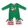 Green deer ruffle baby girls Christmas romper