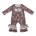 Long sleeves camo deer ruffle baby girls romper