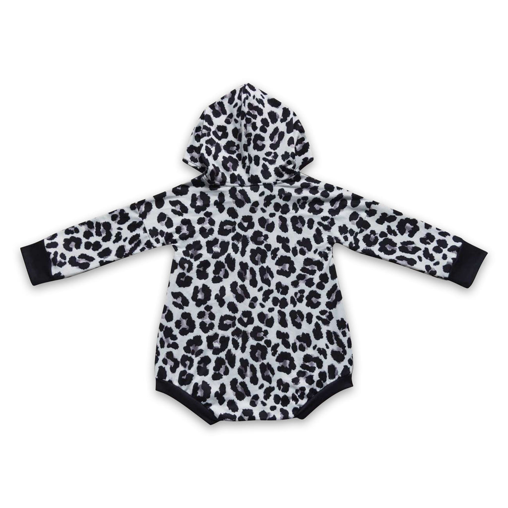 Smile pocket black leopard baby kids hooded romper