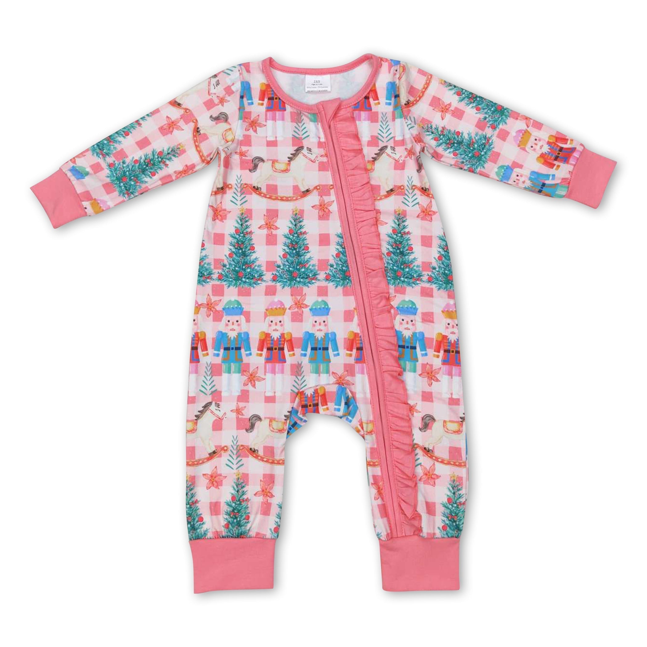 Christmas tree ballet long sleeves ruffle baby girls zipper romper