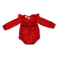 Long sleeves red velvet ruffle baby girls romper
