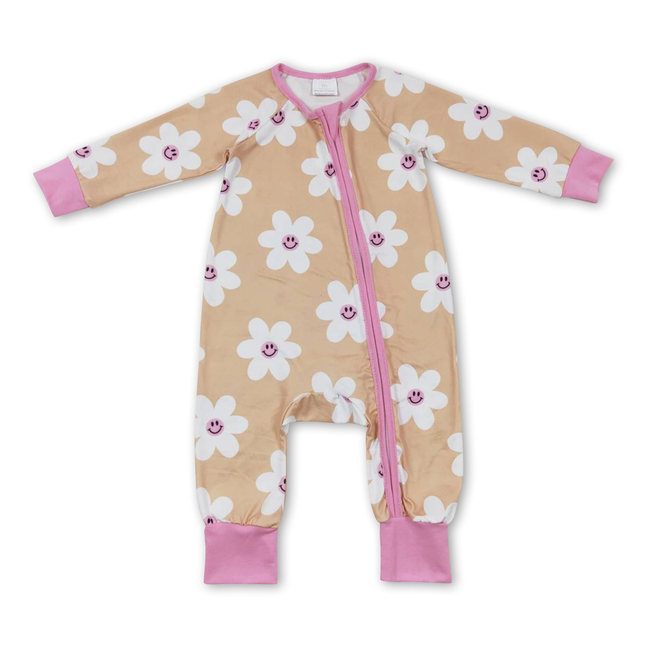 Smile flower long sleeves baby girls zipper romper