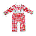 Red plaid long sleeves santa baby boy Christmas romper
