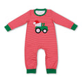 Red santa truck stripe baby boy Christmas romper