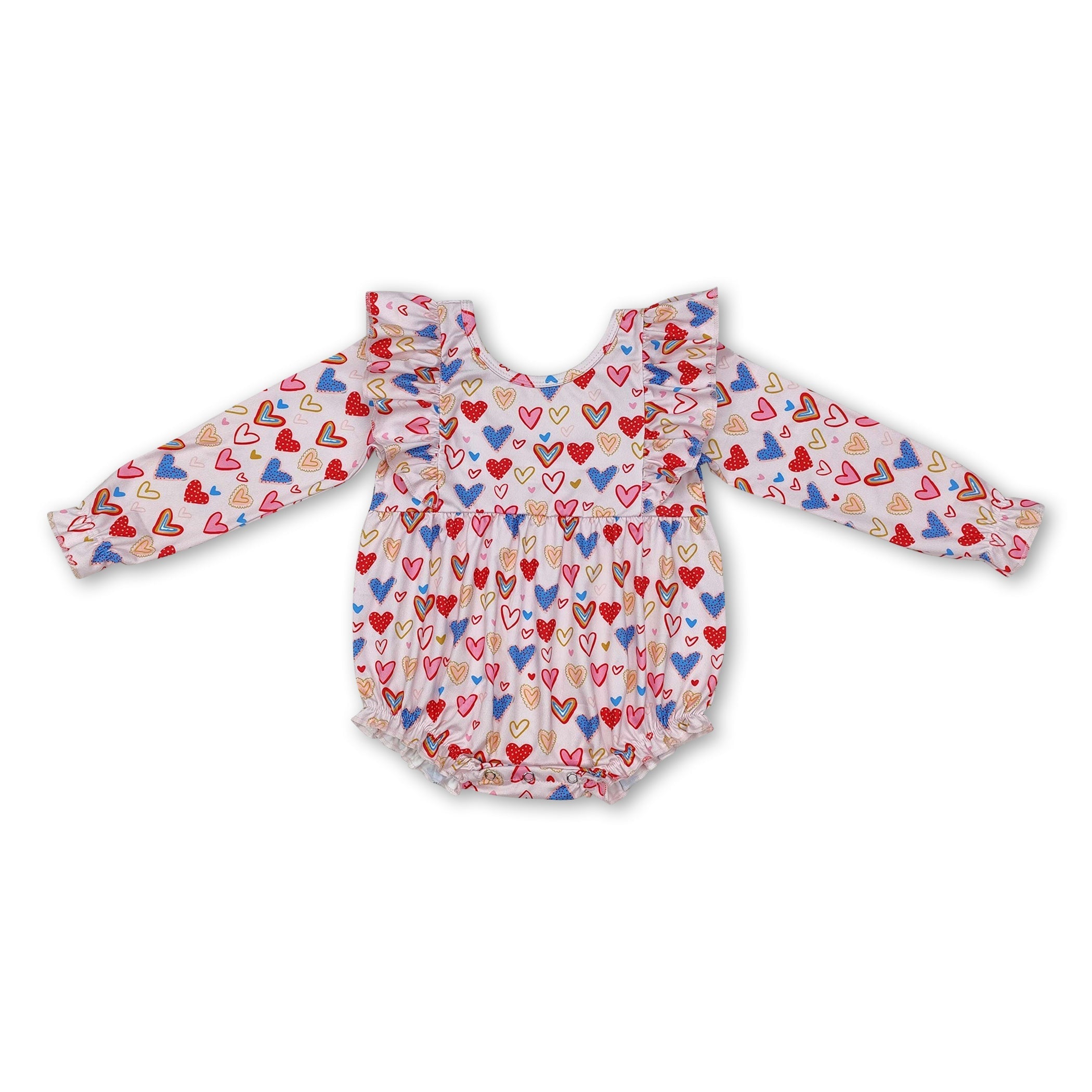 Long sleeves heart baby girls valentine's day romper