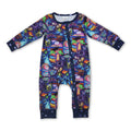 Purple long sleeves monster baby zipper romper