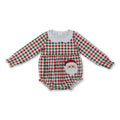Red green plaid santa baby girl Christmas romper