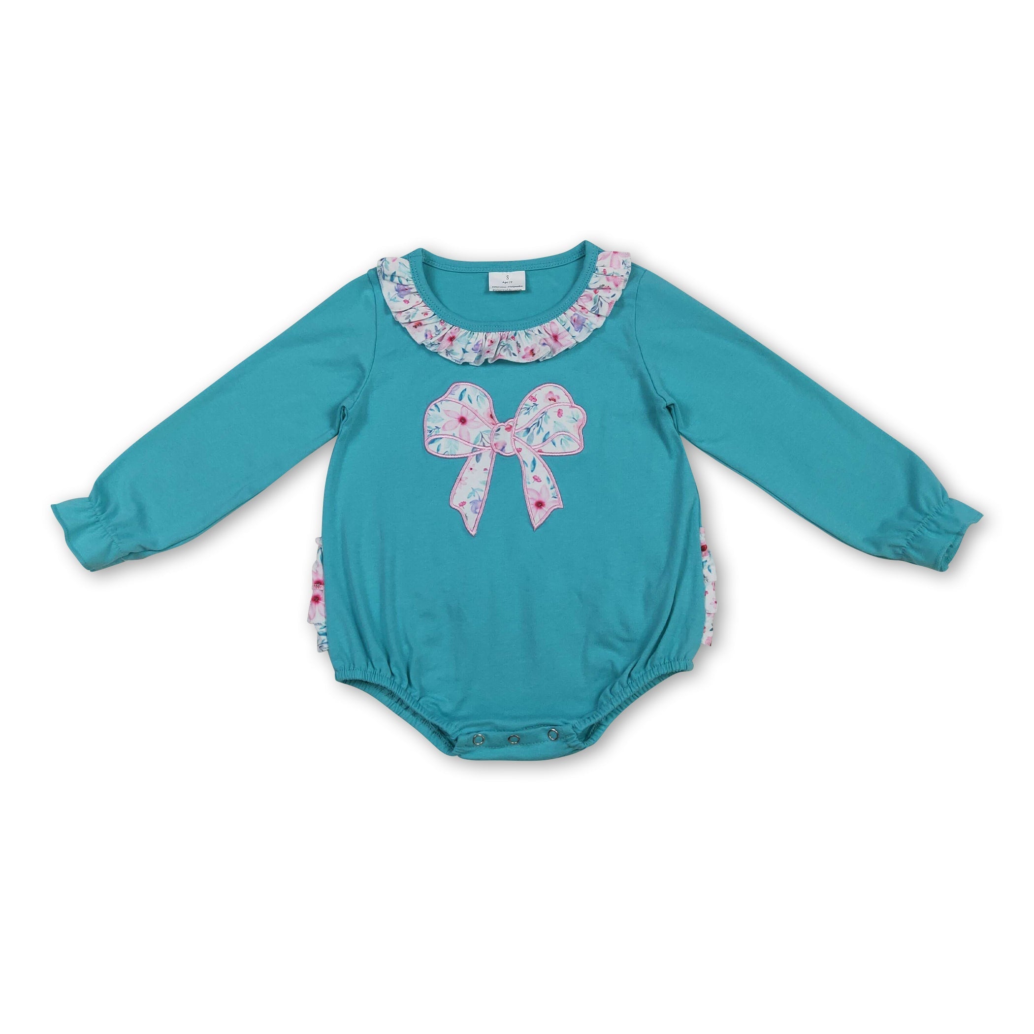 Long sleeves floral bow ruffle baby girls fall romper