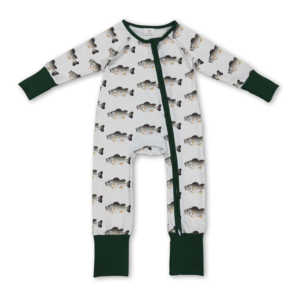 Long sleeves fish baby boy zipper romper