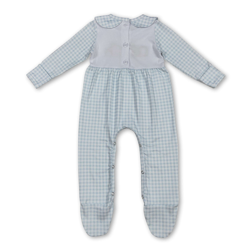 Long sleeves plaid pumpkin baby boy fall footed romper