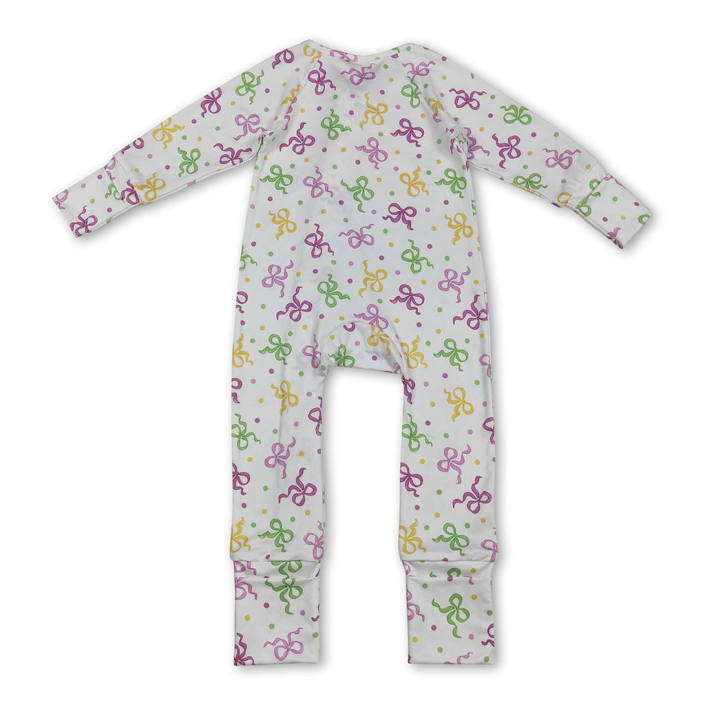 long sleeves purple green yellow bows polka baby romper