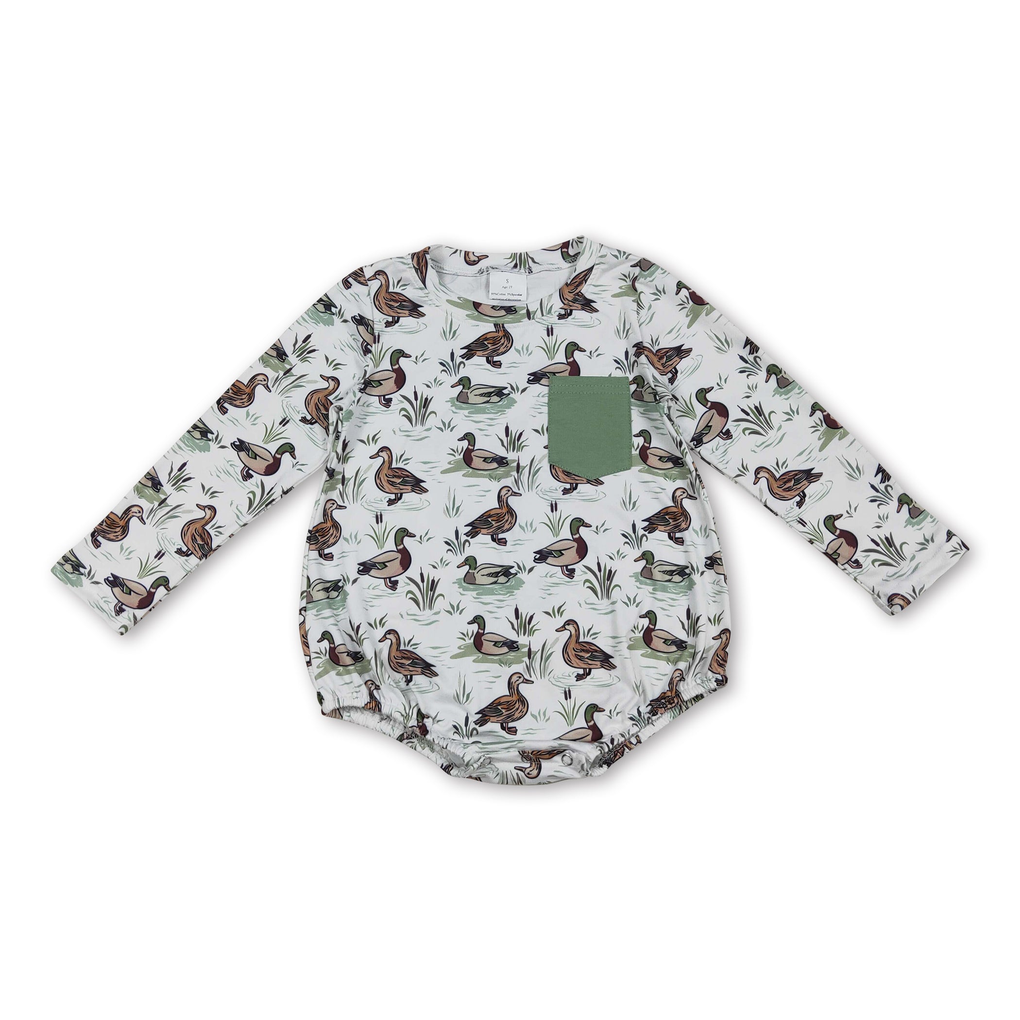Long sleeves pocket duck baby boy romper