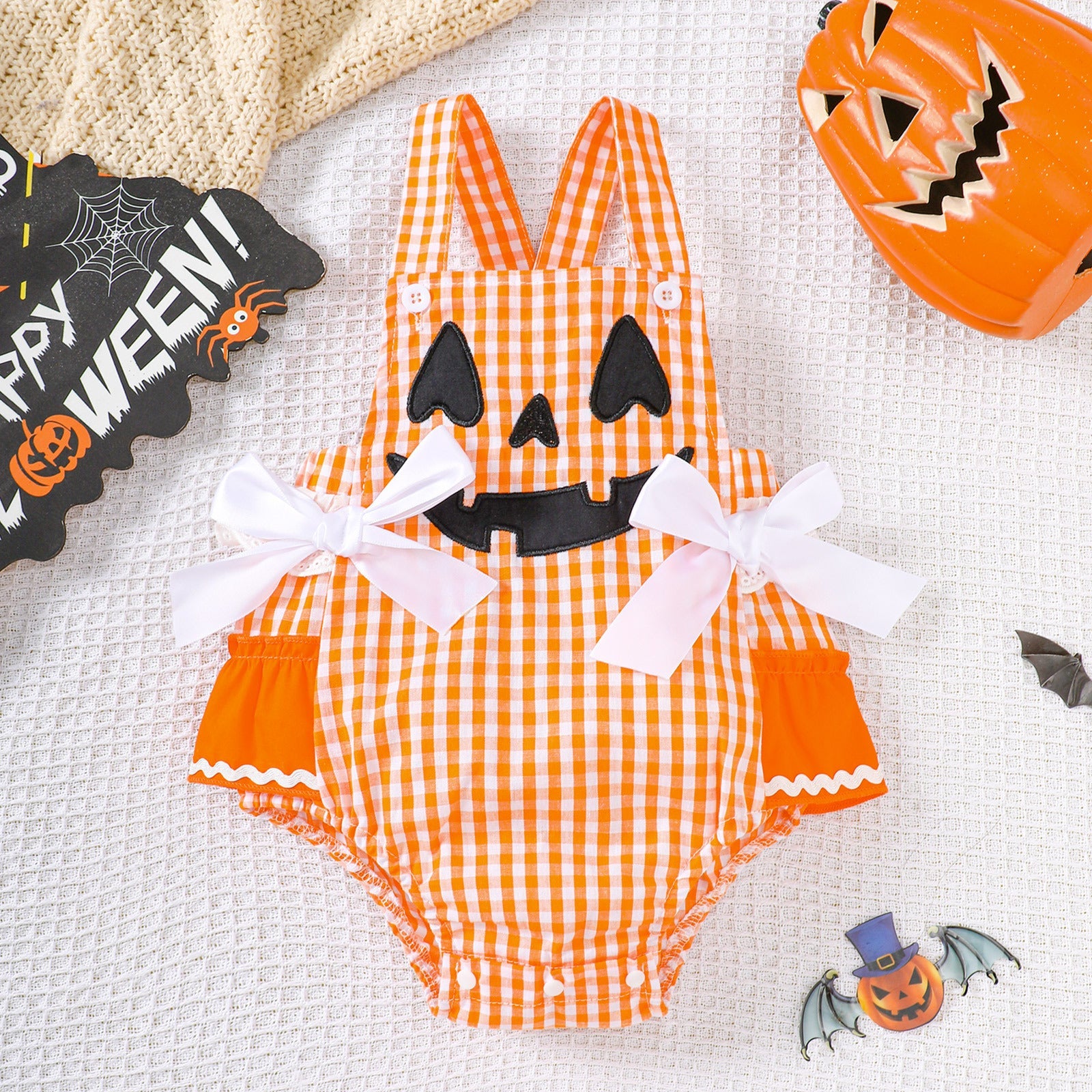 Bow Plaid Halloween Baby Girl's Clothing