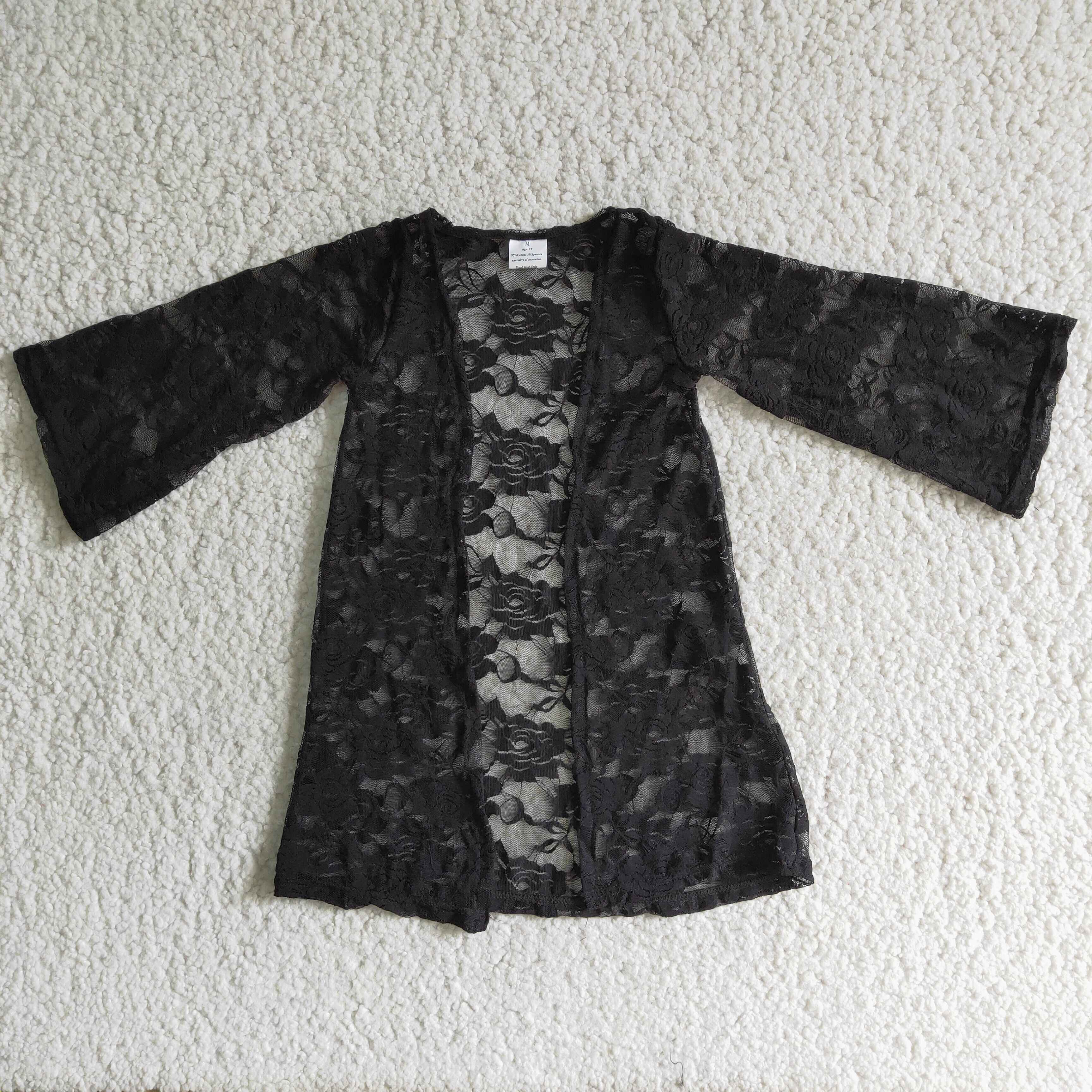 Black lace long sleeve girls cardigan