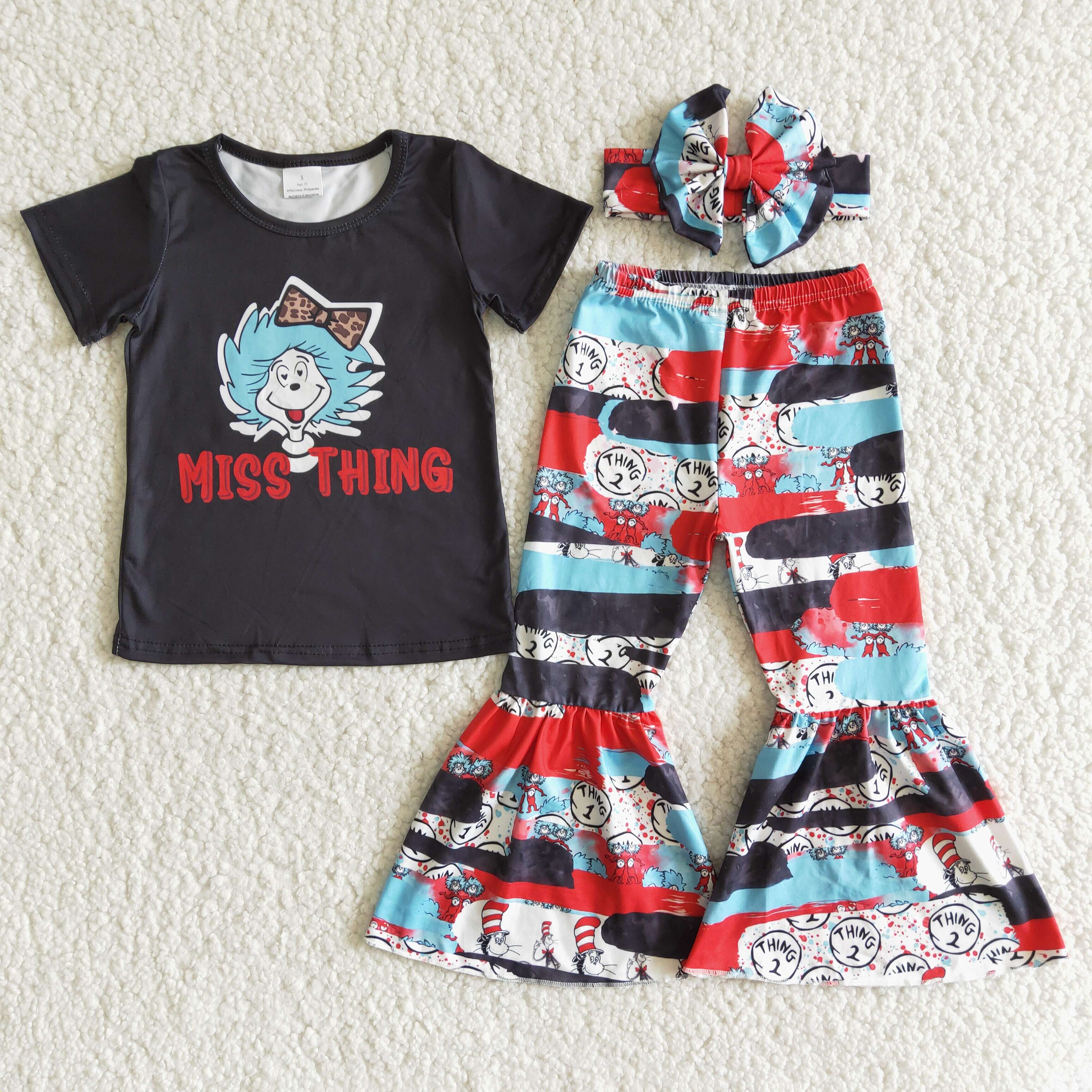 Miss thing cat black shirt bell bottom pants  baby kids boutique clothing