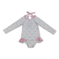 Long sleeves bow floral baby girls one piece swimsuit