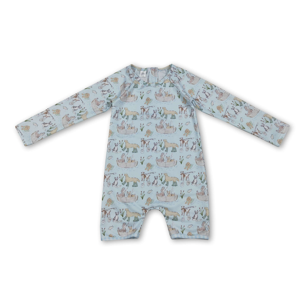 Long sleeves dog fish baby boy summer swimsuit