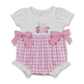Little sister short sleeves pink plaid baby girls romper
