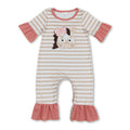 Ruffle khaki stripe cows baby girls summer romper