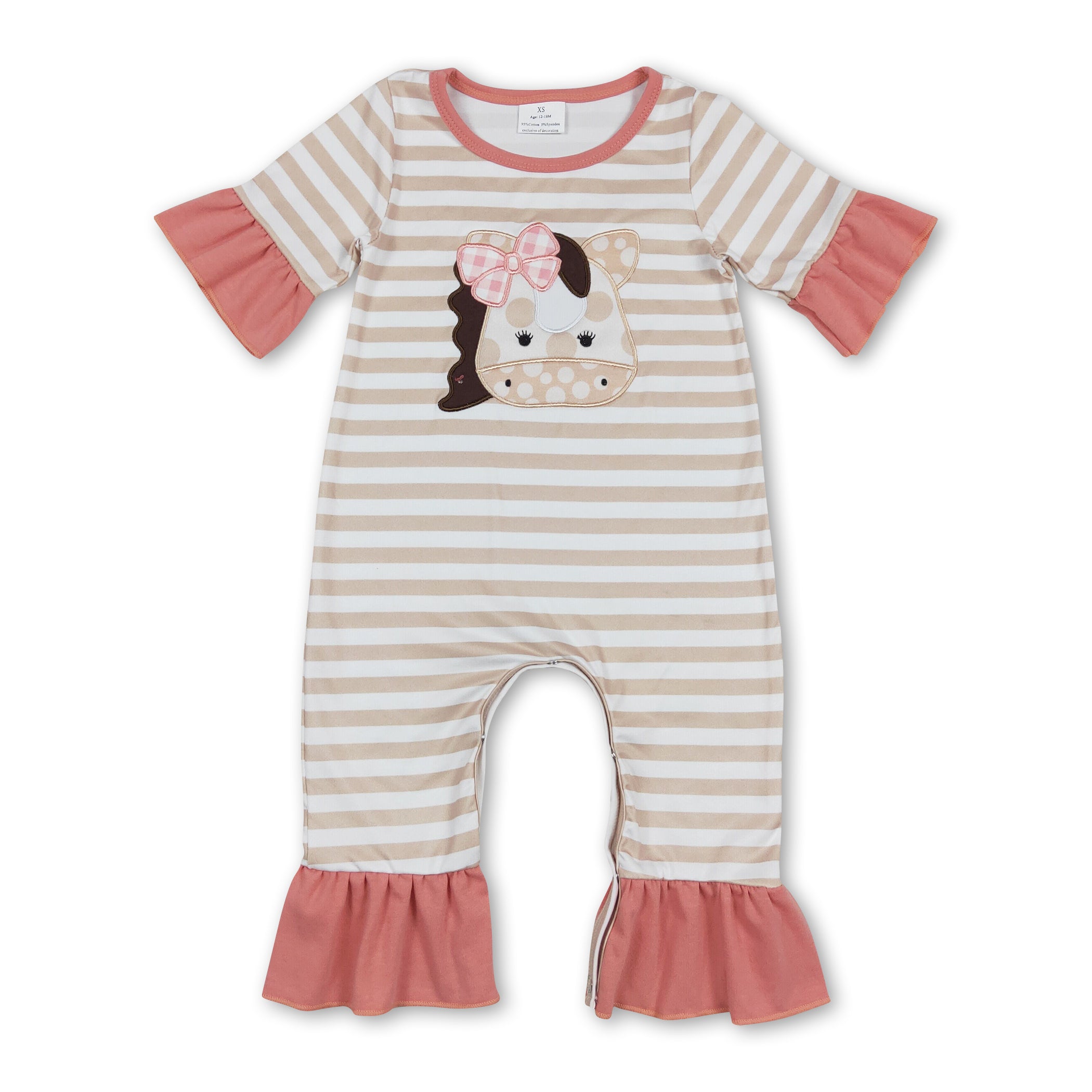 Ruffle khaki stripe cows baby girls summer romper