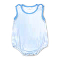 Sleeveless blue stripe baby boy summer romper