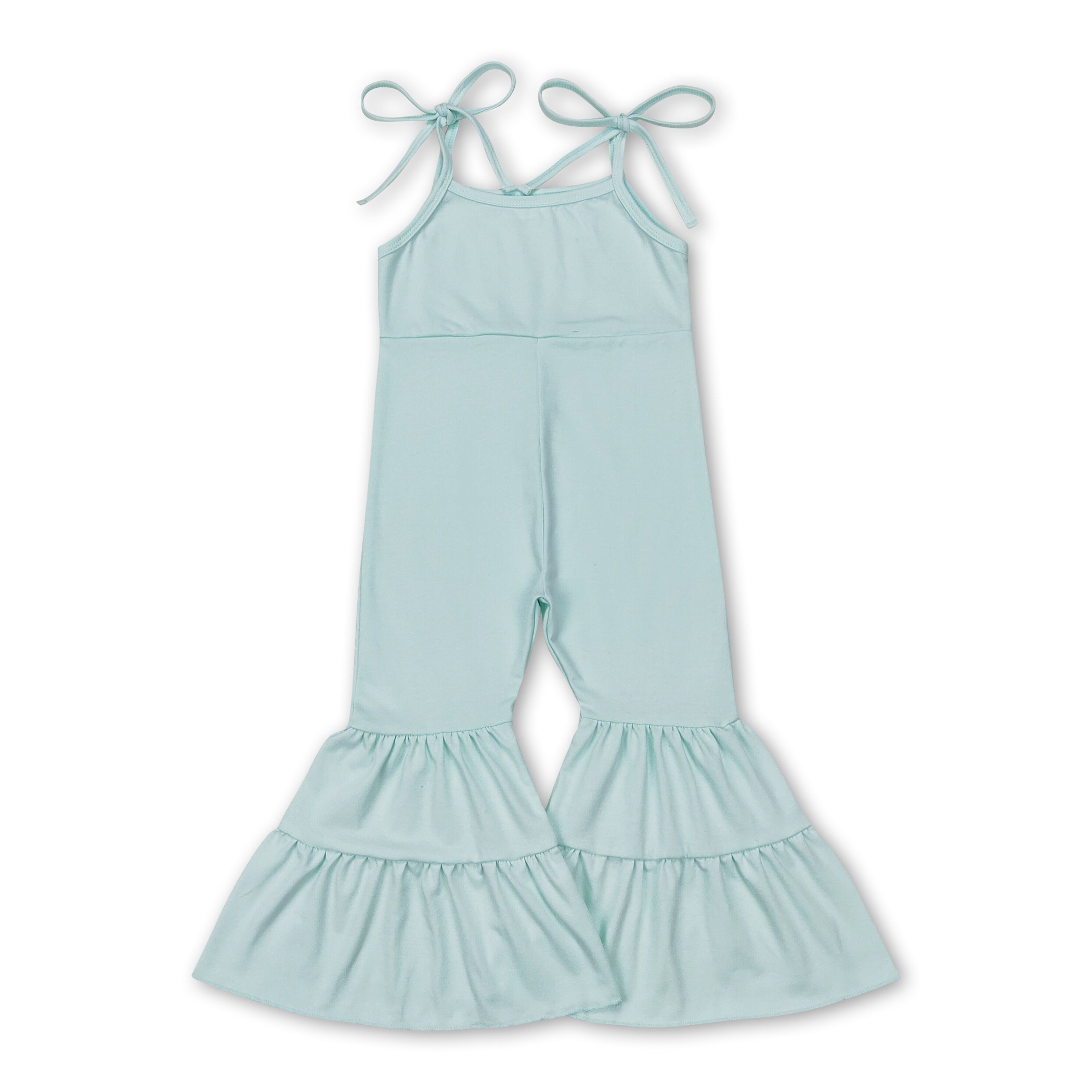 Suspender light green cotton baby girls bell bottom jumpsuit