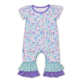 Short sleeves star fish ruffle baby girls summer romper