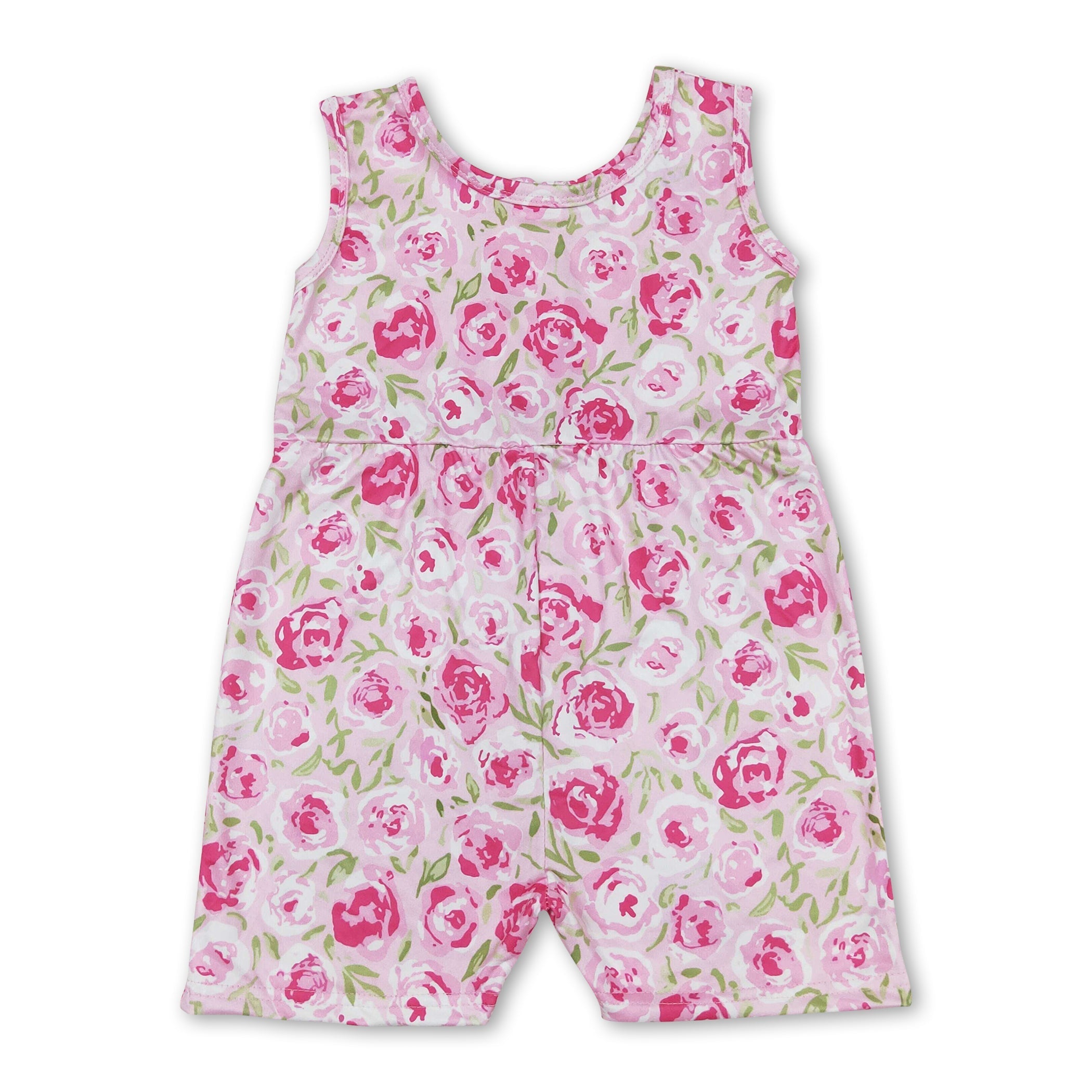 Sleeveless hot pink floral baby girls jumpsuit