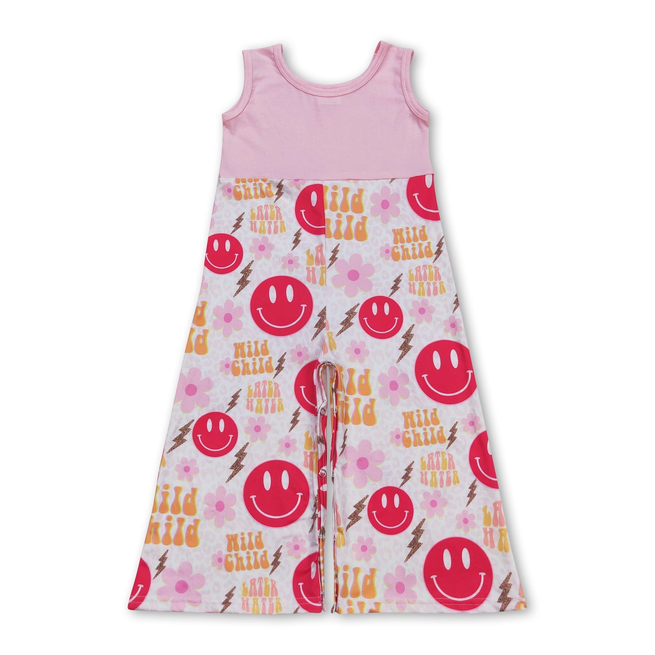 Pink sleeveless wild child smile girls jumpsuit