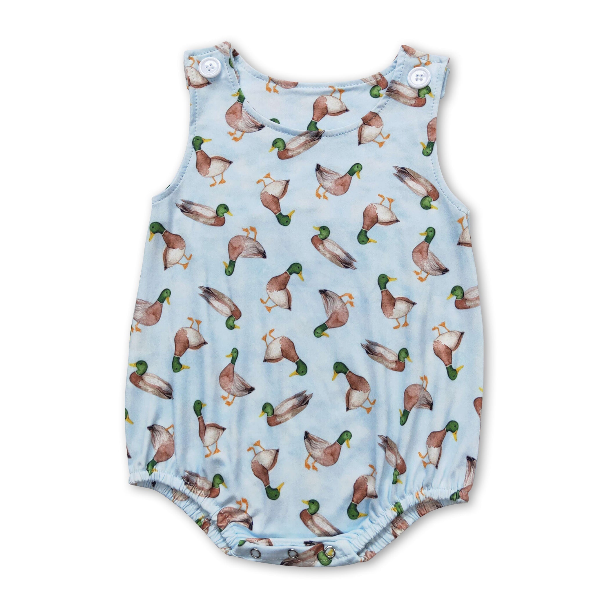 Light blue duck sleeveless baby boys romper