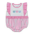 Flutter sleeves crab pink stripe baby boy summer romper