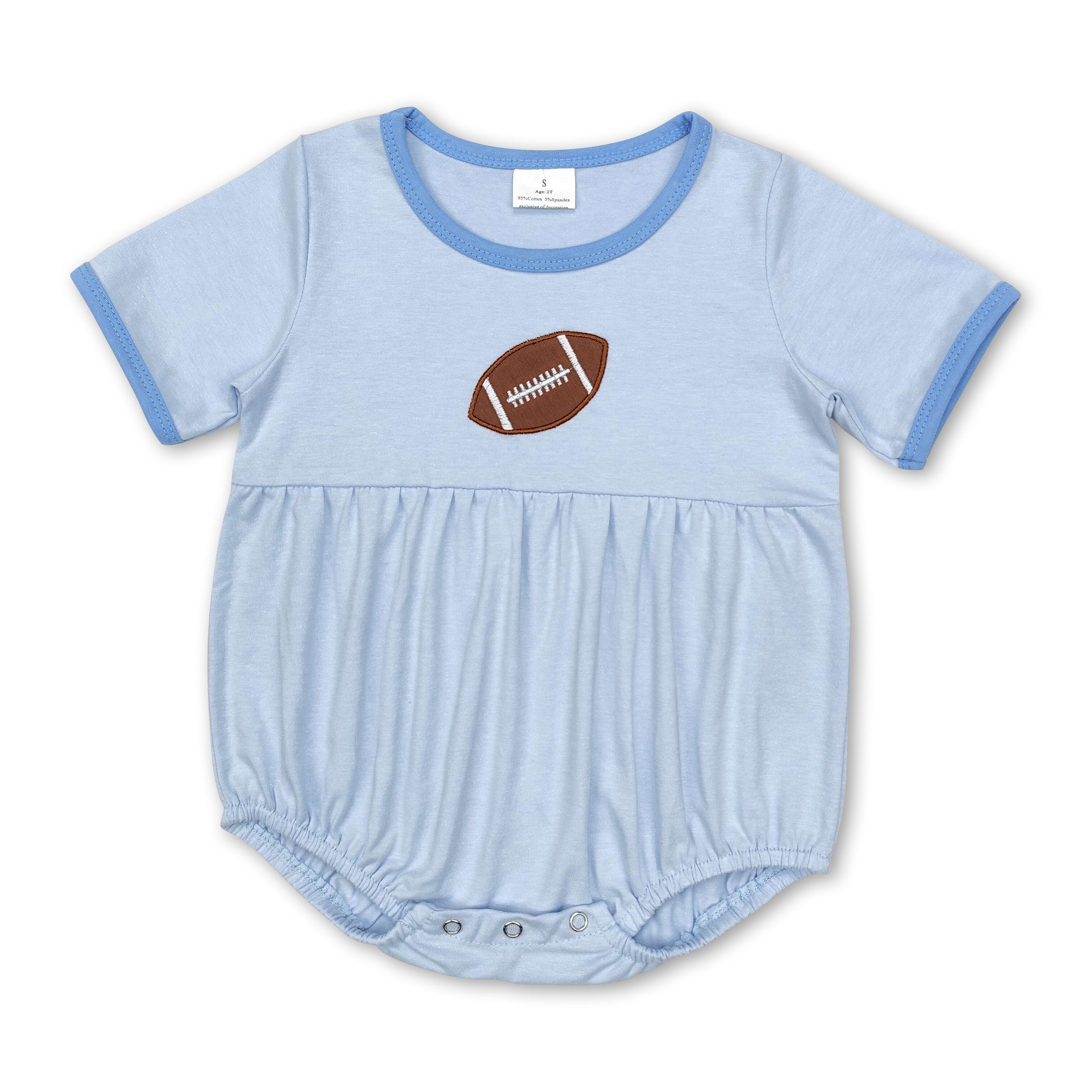Short sleeves light blue football baby kids romper