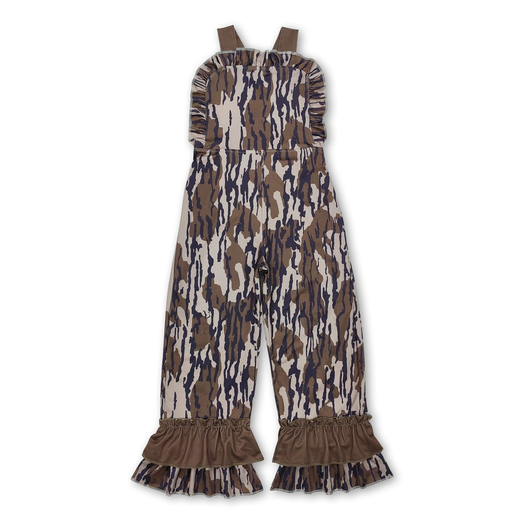 Ruffle straps camo baby girls hunting overalls