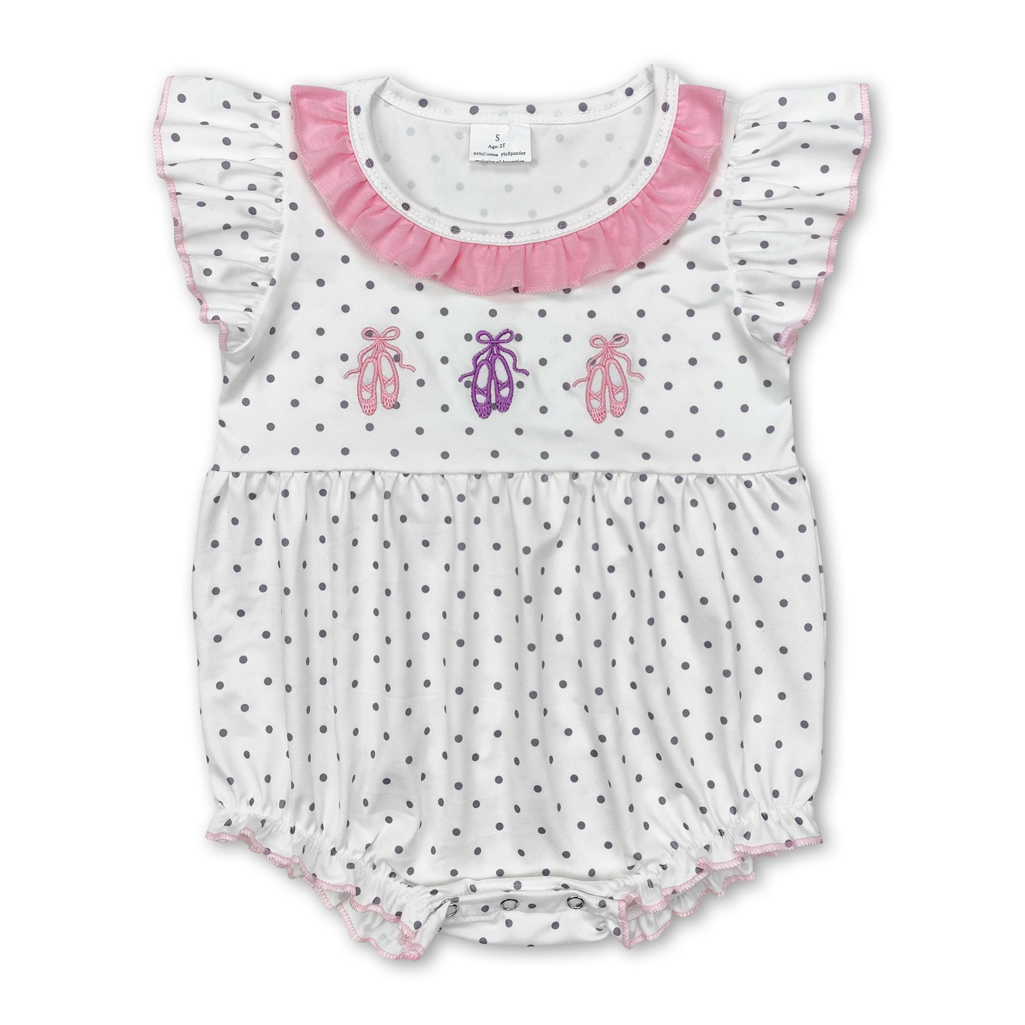 Polka dots flutter sleeves shoes baby girls romper